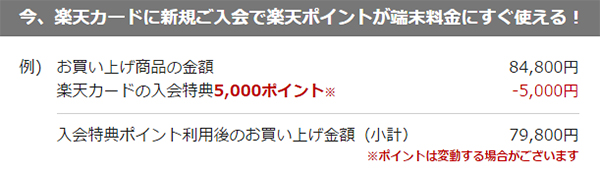 楽天カード入会で5,000円OFFで購入も可能に